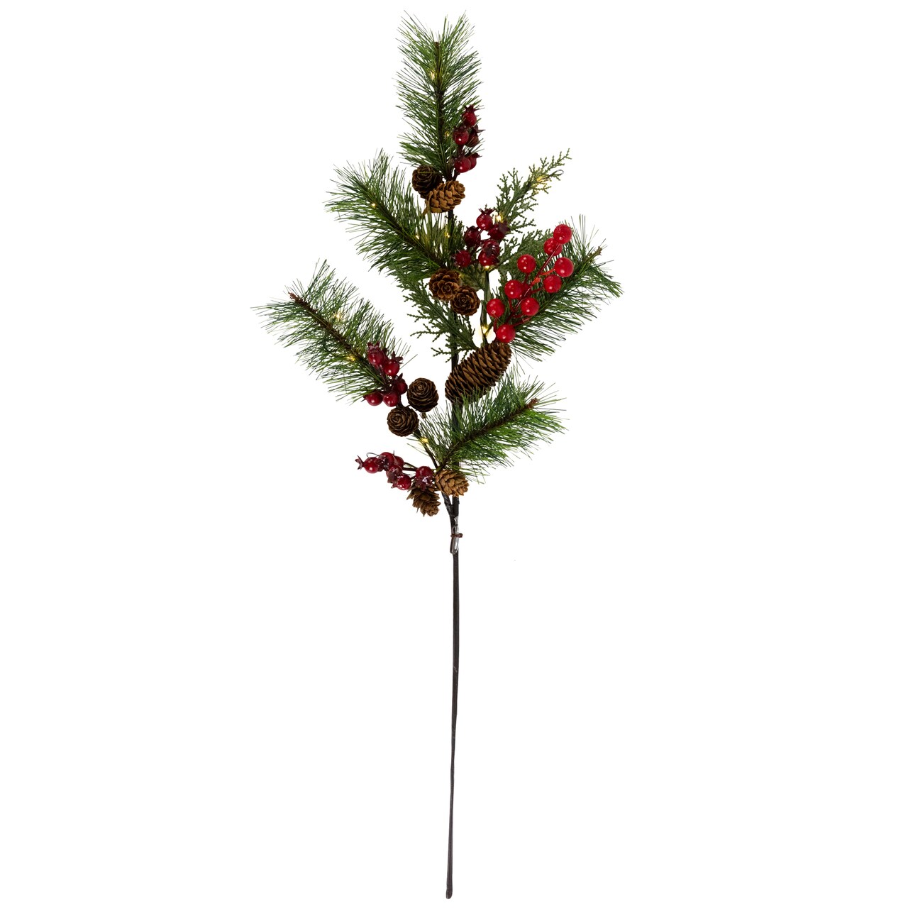 Northlight Lighted Pinecone, Berry and Pine Christmas Spray - 27" - Warm White